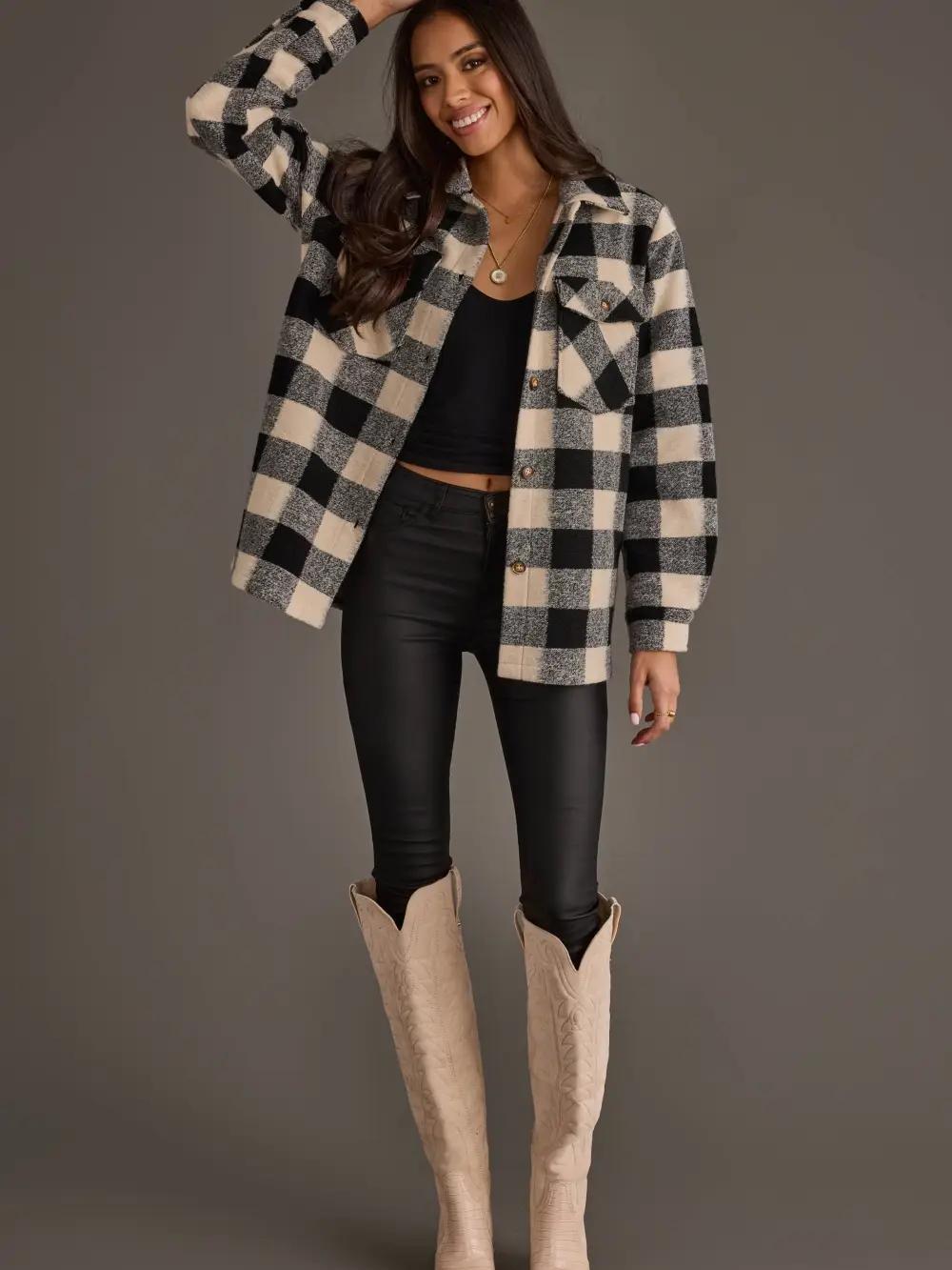 Black & Cream Plaid Jacket
