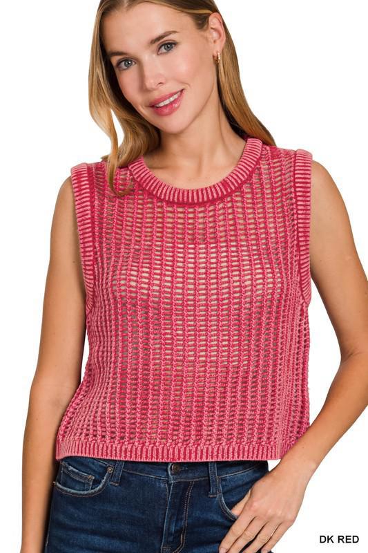 Acid Washed Fishnet Sweater Vest