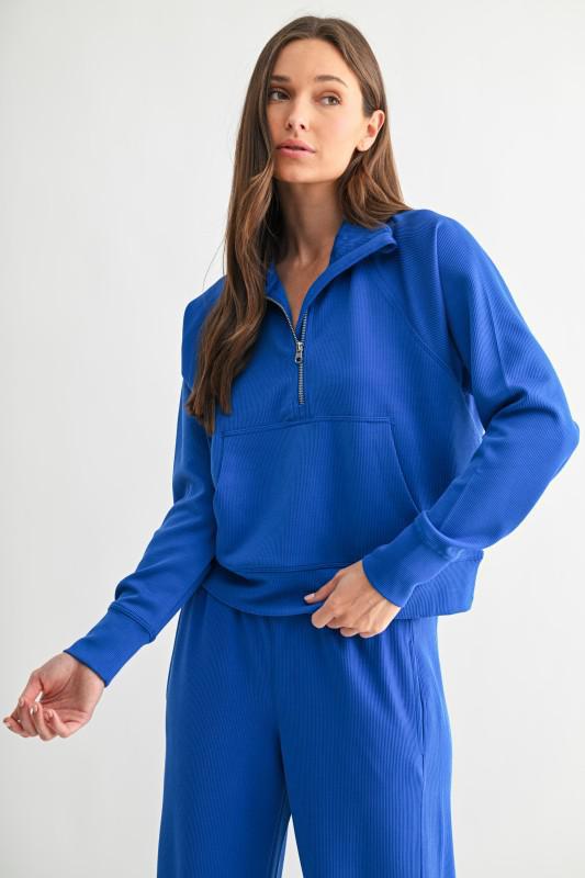Luxe Sand Wash Rib 1/4 Zip-Cobalt