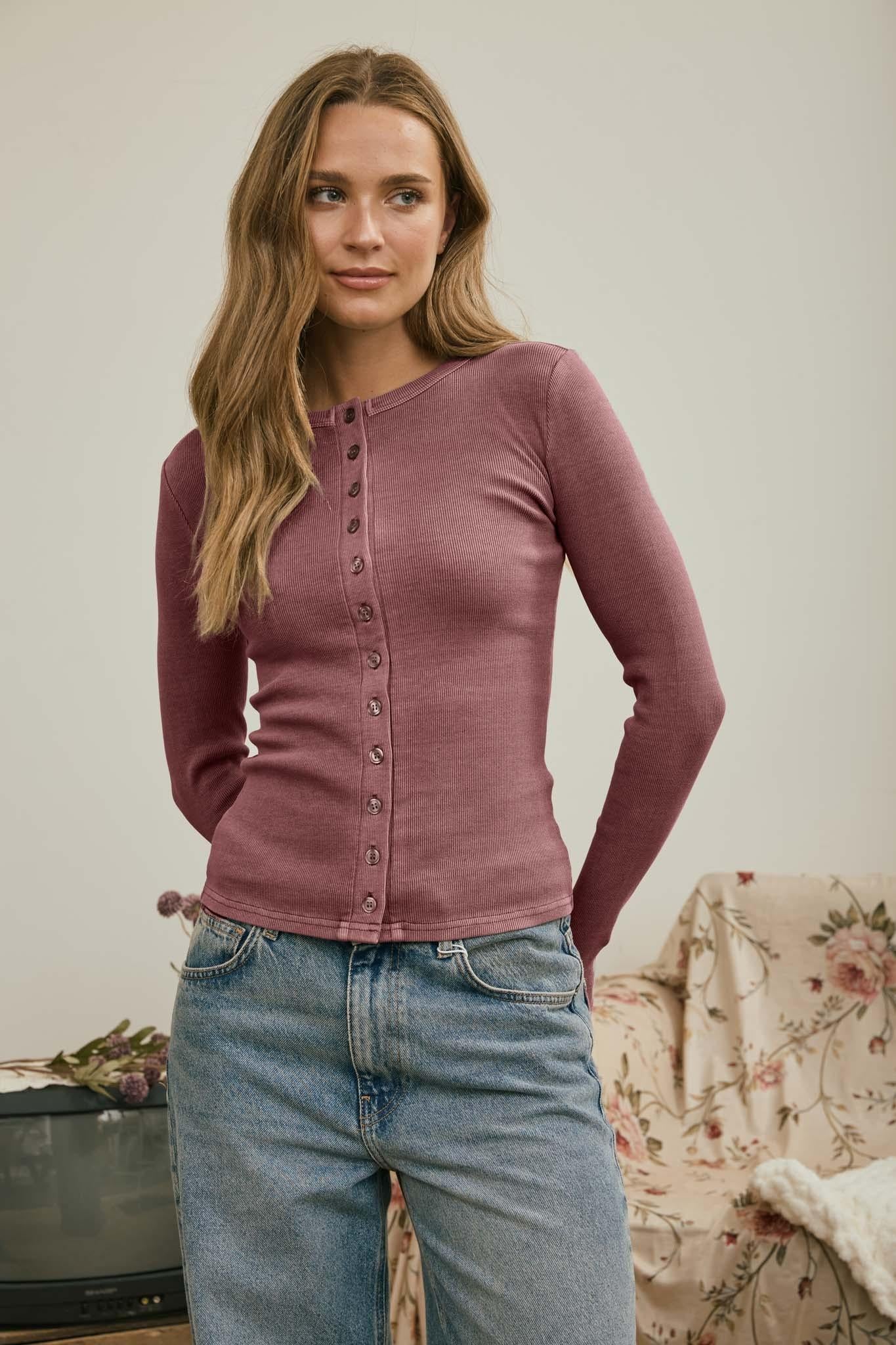 Crew Neck Button Down