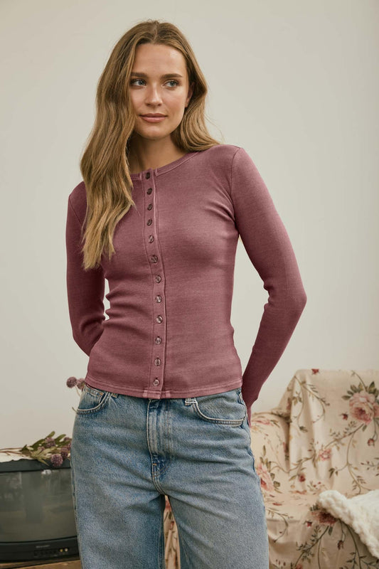 Crew Neck Button Down