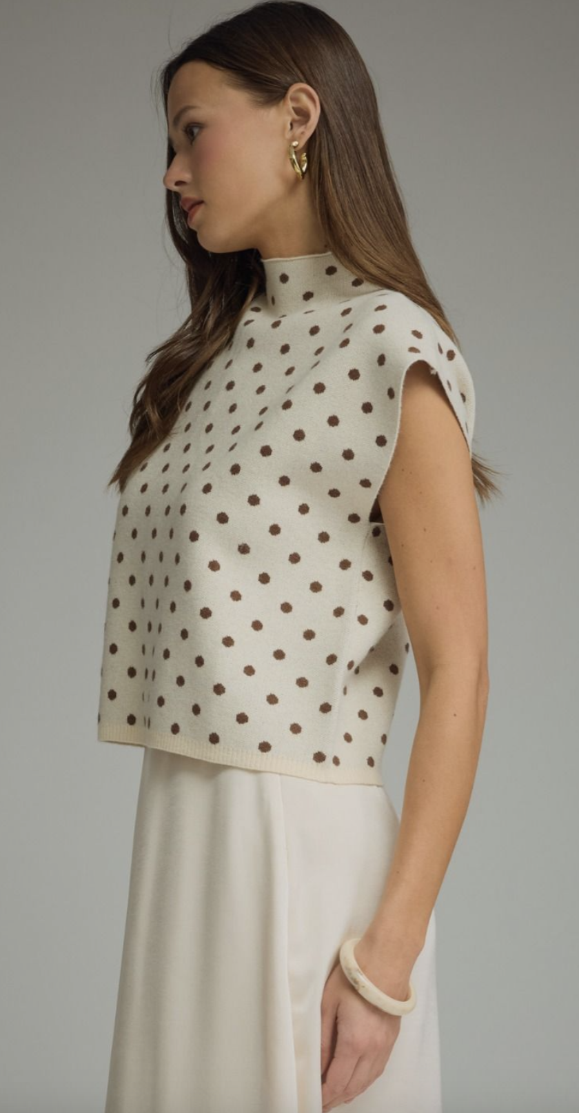 Polka Dot Mock Neck