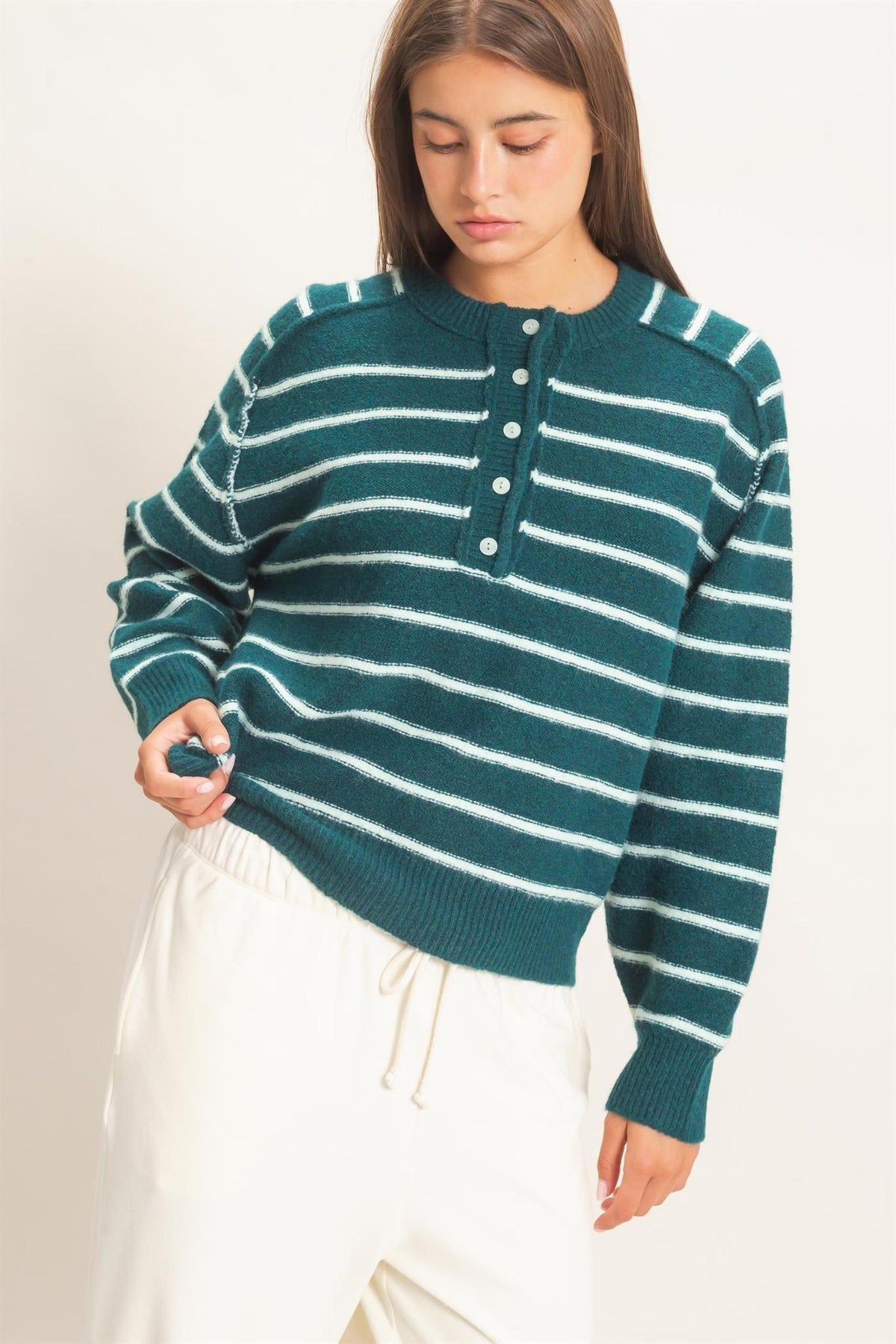 Stripe Henley Sweater