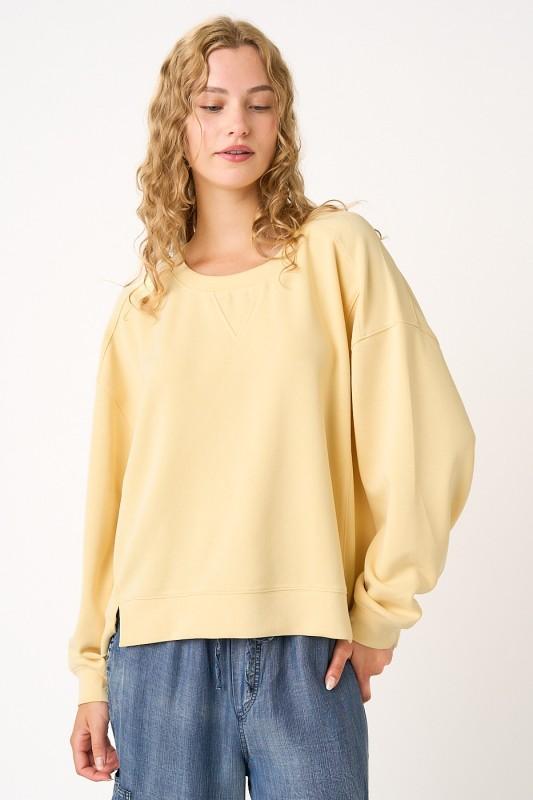 Cloud Knit Slit Detail Round Neck Sweatshirt