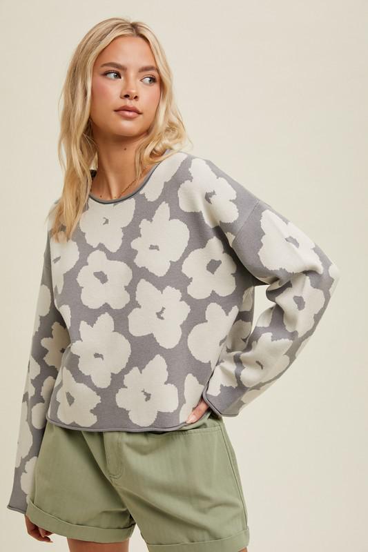 Floral Jacquard Relaxed Crop Sweater