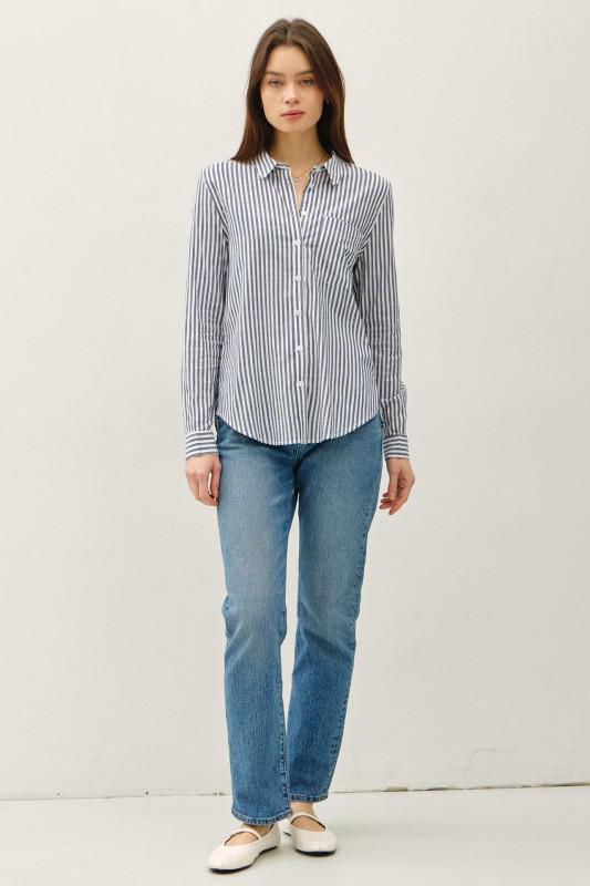 Striped Long Sleeve Collared Button Up Shirt