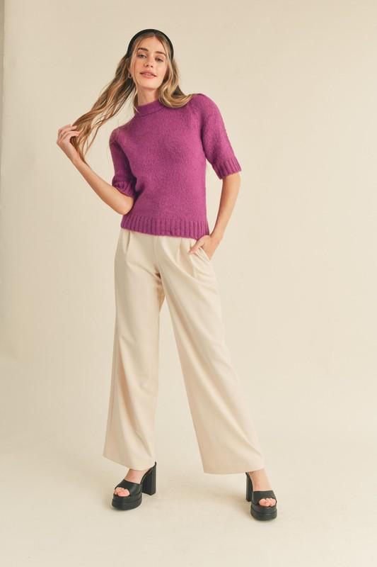 Mock Neck Tie-back Sweater