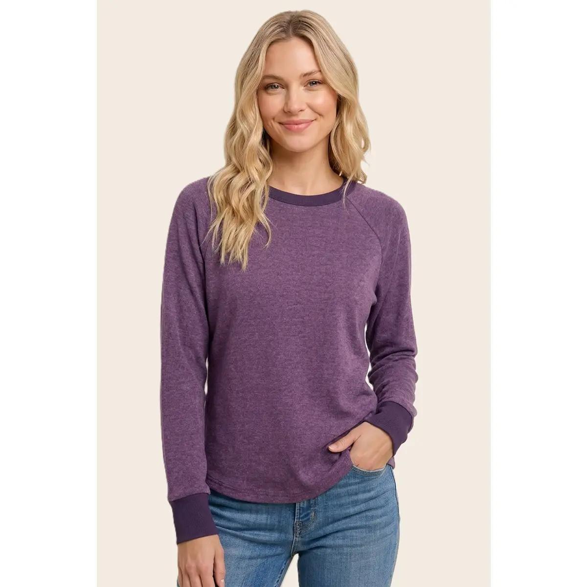 Plum Neckline Trimmed Knit