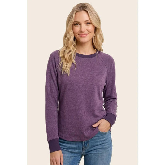 Plum Neckline Trimmed Knit