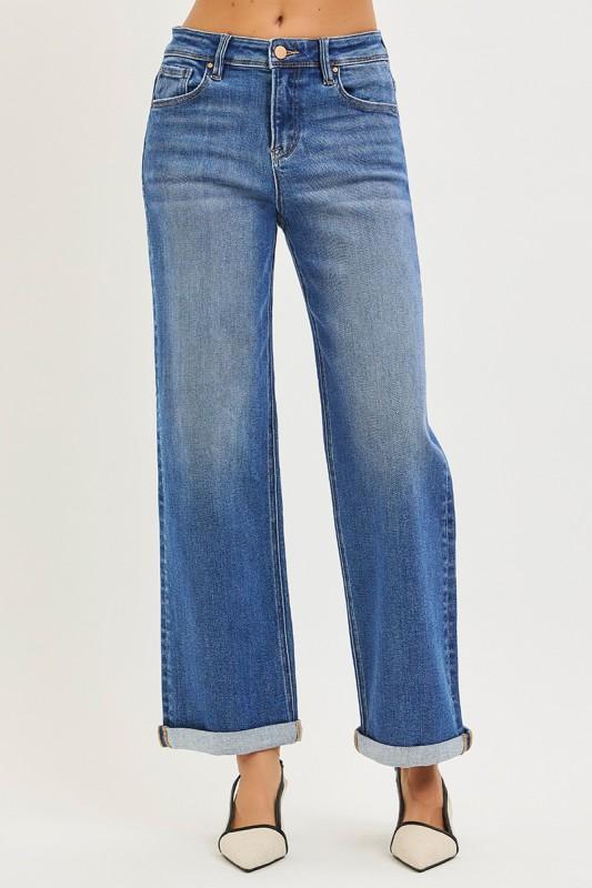 Risen High Rise Relaxed Fit Ankle Straight Jeans Cuff