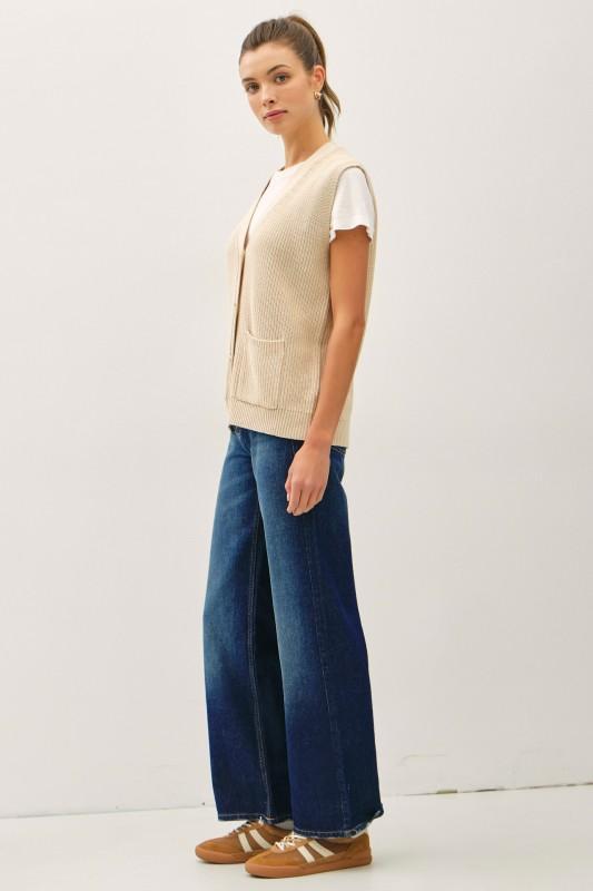 Varsity Style Button Up Sweater Vest With Pockets