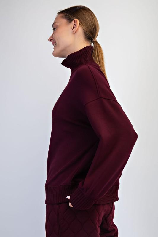 Modal Scuba Ribbed Mock Neck Pullover