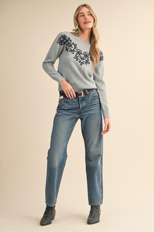 Floral Knit Design Pullover Sweater