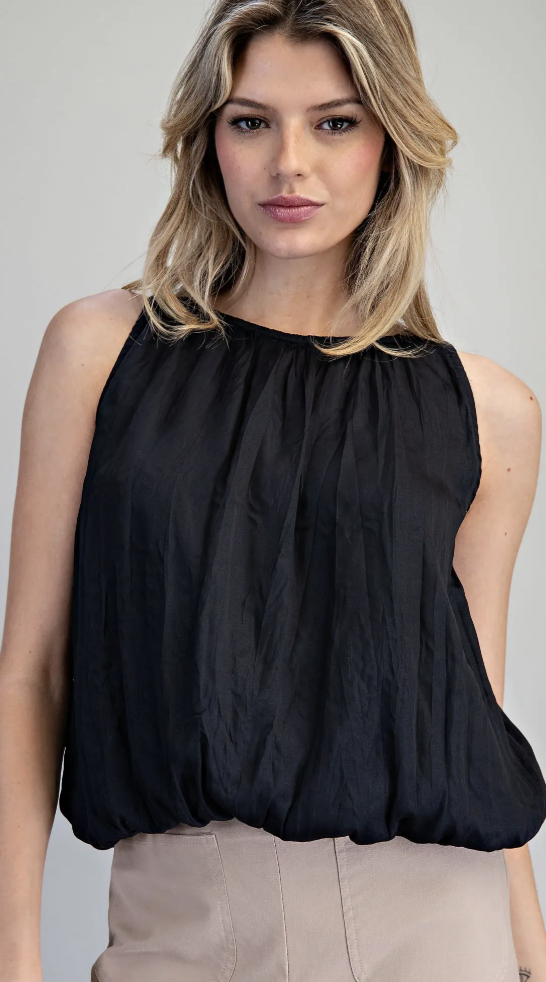 Solid Sleeveless Gathered Blouse