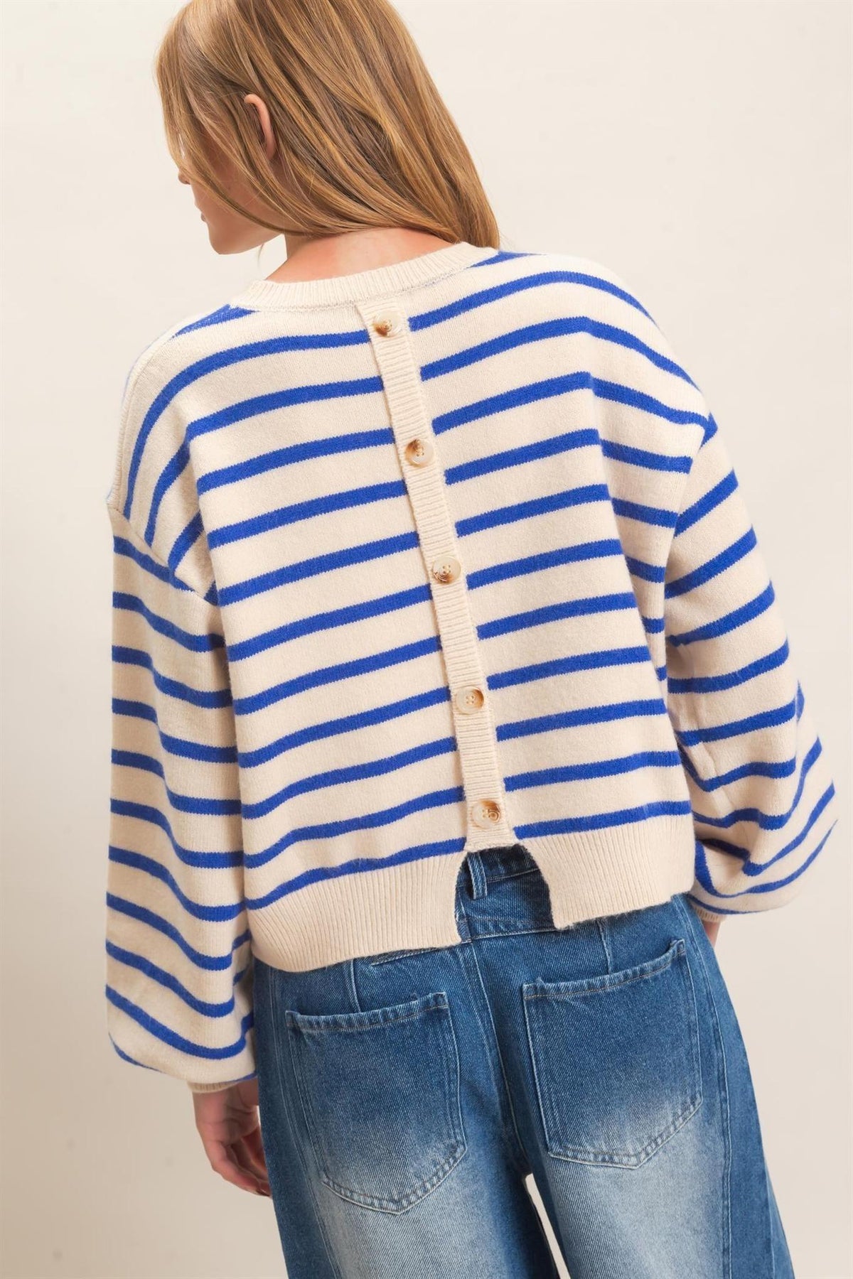 Striped Ribbed Crew Neck Sweater