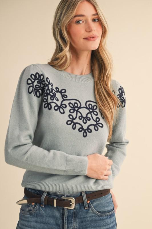 Floral Knit Design Pullover Sweater