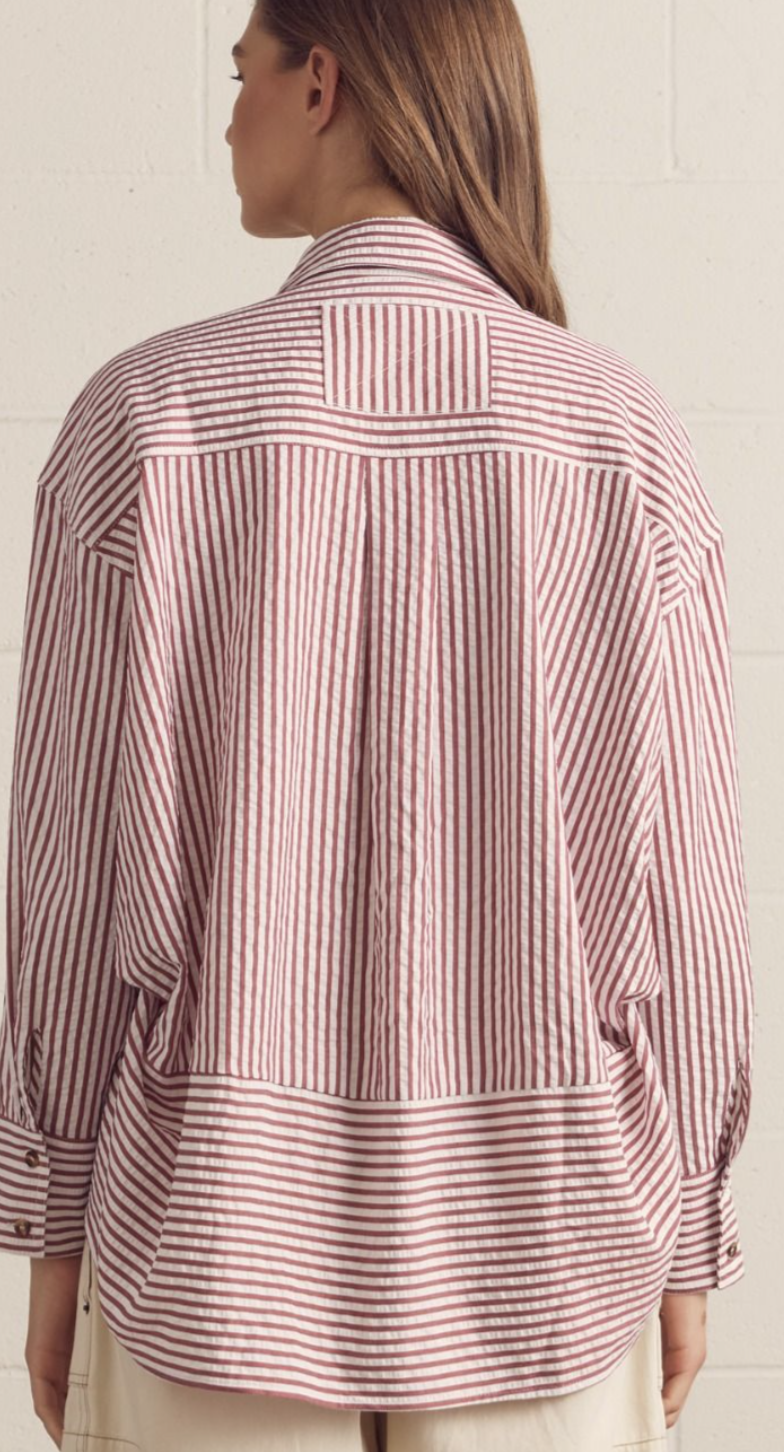 Striped Long Sleeve Wine Button Down