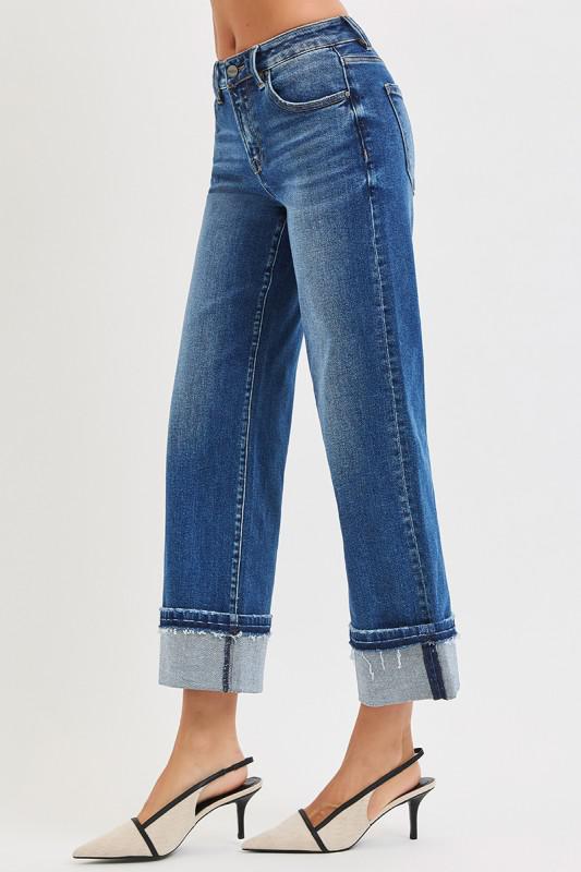 Risen Ankle Straight Cuffed Denim