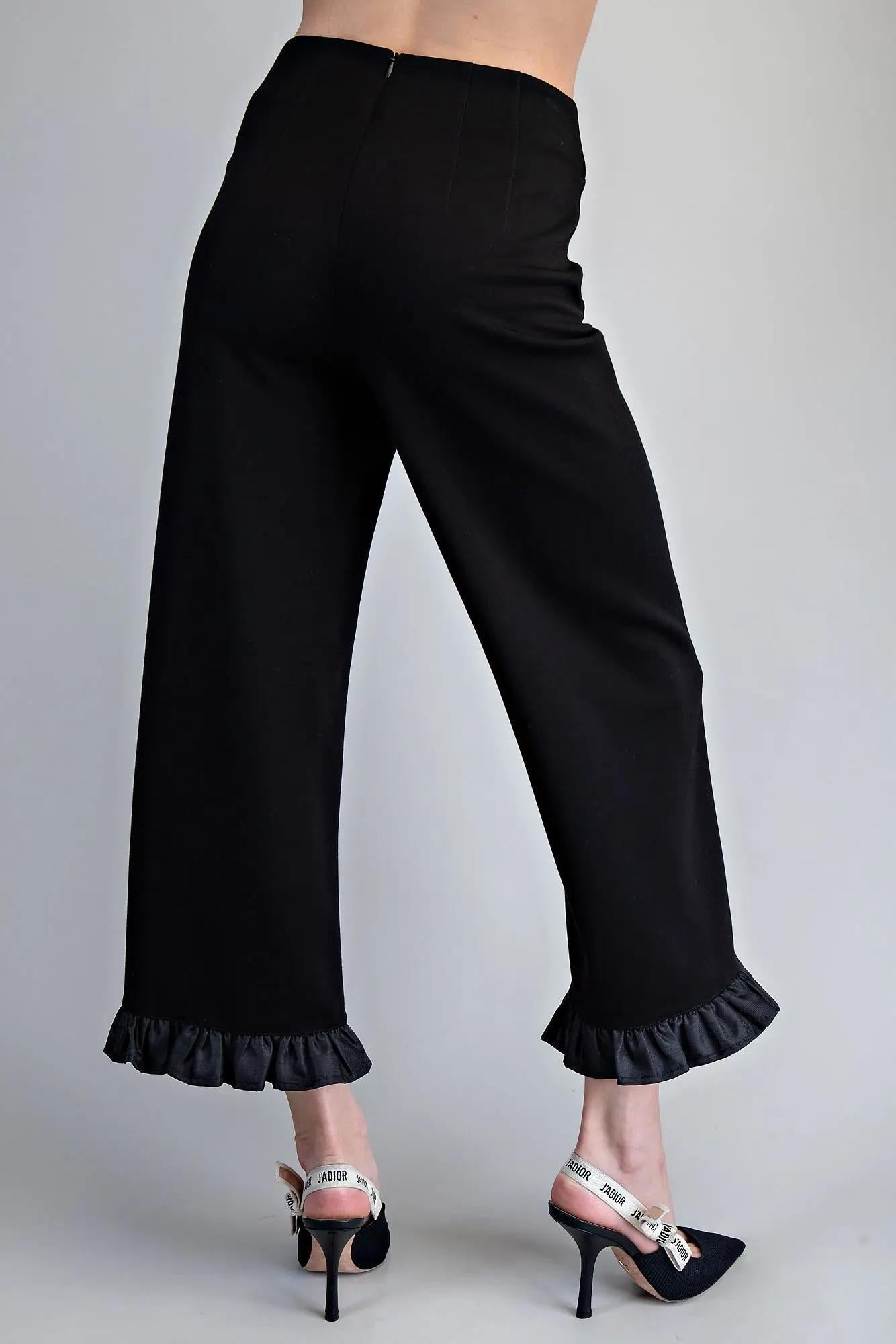 Solid Ruffled Hem Pants