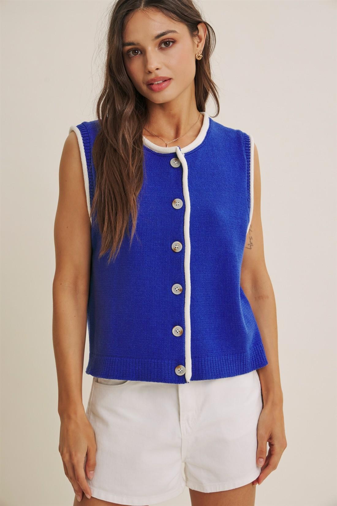 Color Pop Button-down Sweater Knit Vest