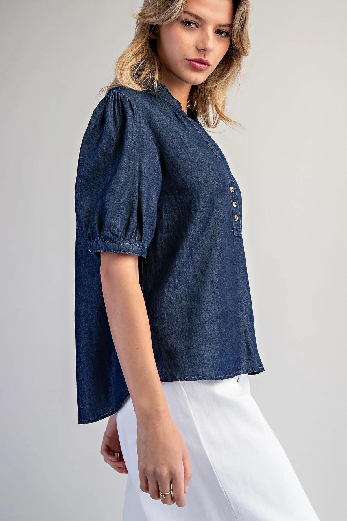 Ruffled Split V-Neck Blouse