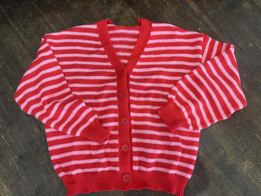 Red & Pink Stripe Cardigan