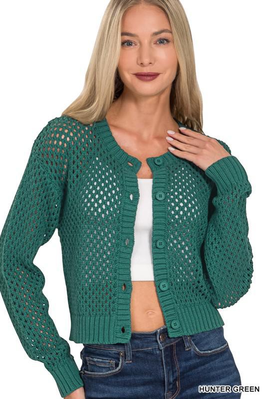 Hunter Green Crochet Cardigan Sweater