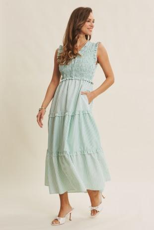 Uplifting Mixed Stripe Smocked Midi Dress
