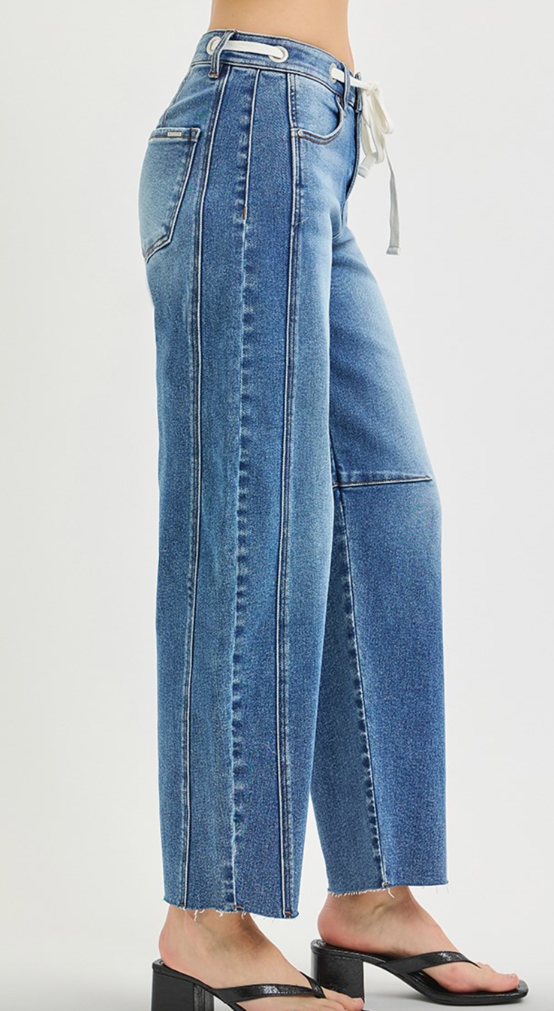 Risen Tie Front Barrel Jean