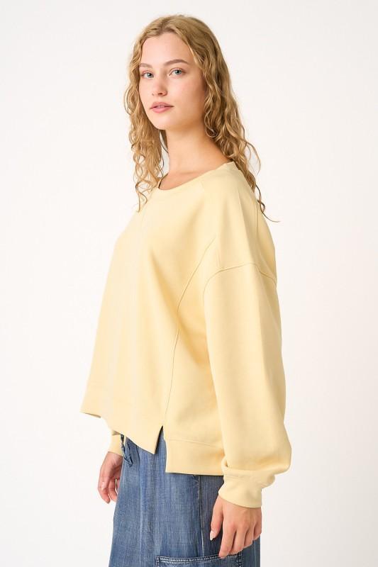 Cloud Knit Slit Detail Round Neck Sweatshirt