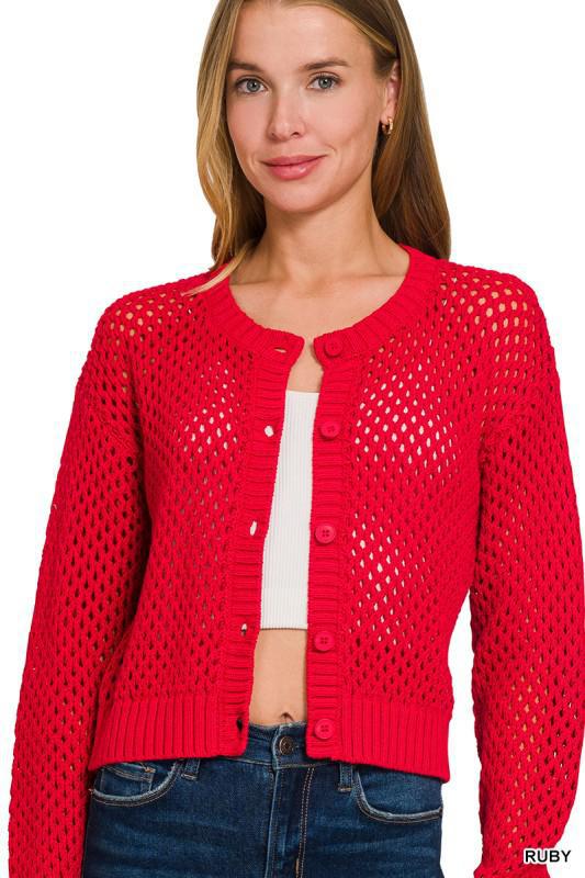 Ruby Red Crochet Cardigan Sweater