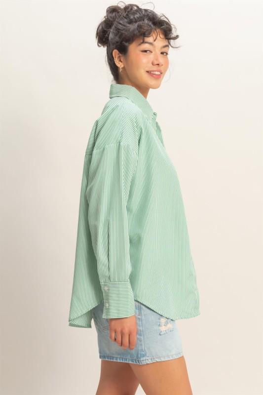 Green Striped Button-up Shirt