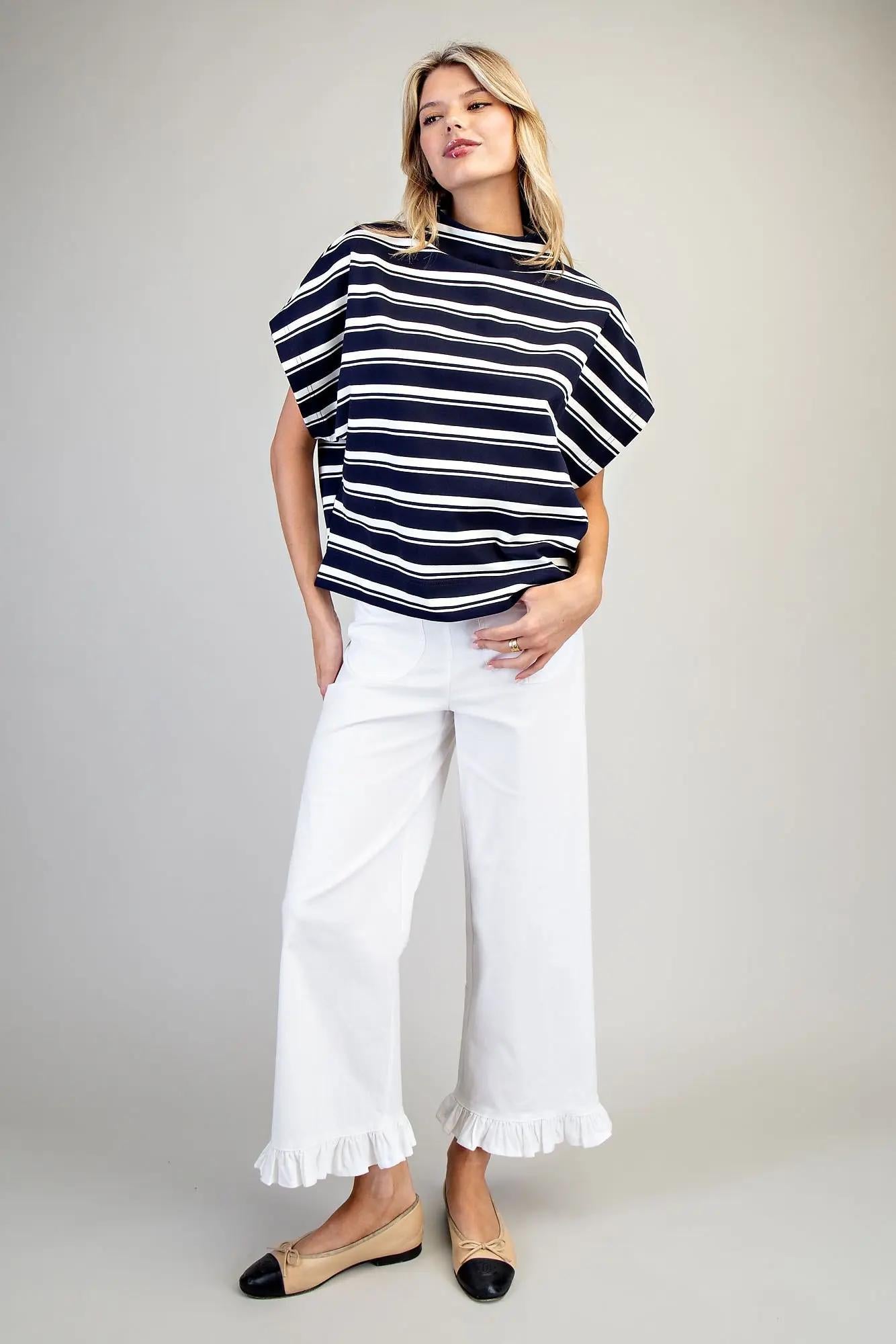Striped Mock Neck Boxy Top