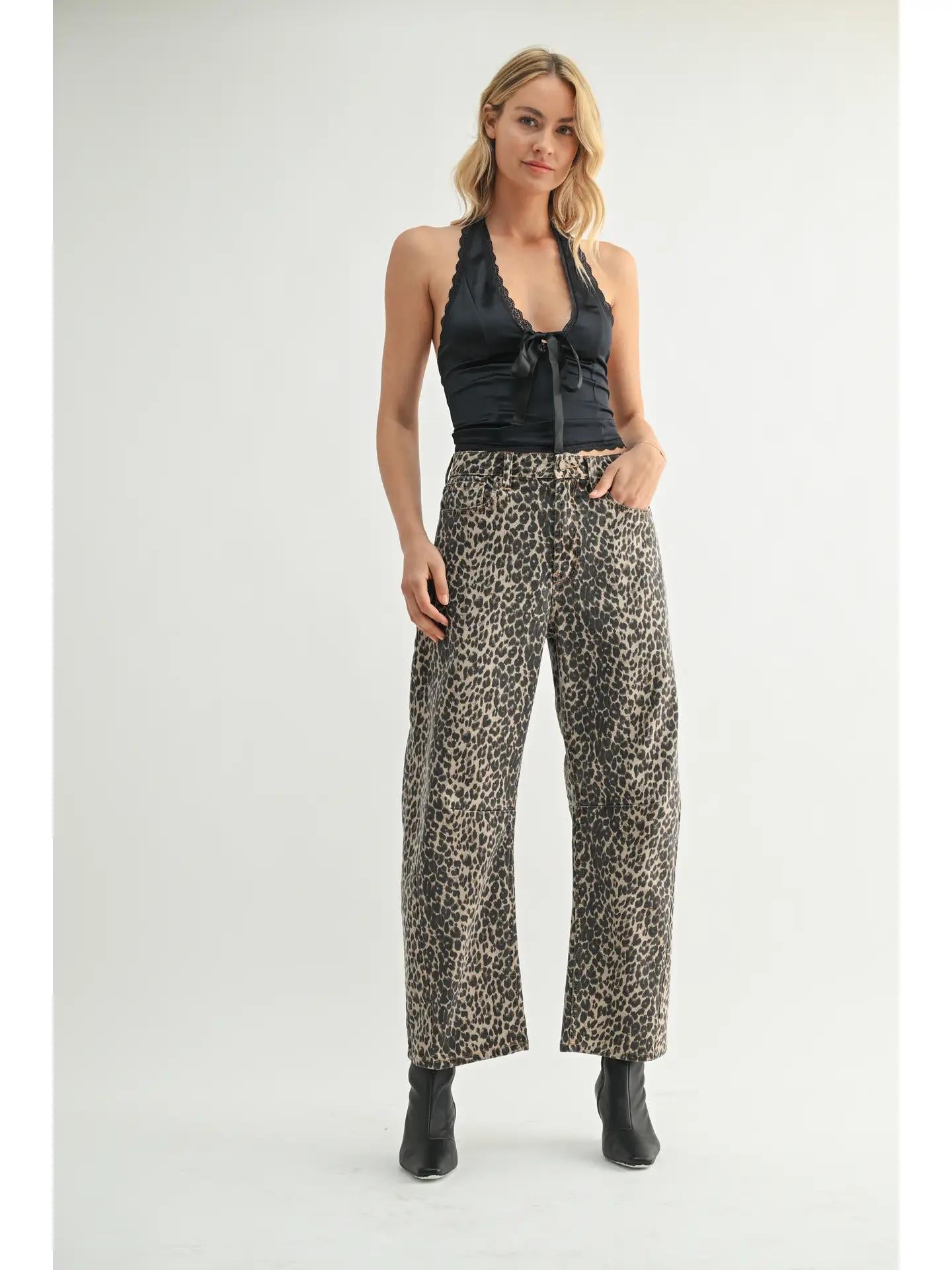 JBD Leopard Barrel Jean