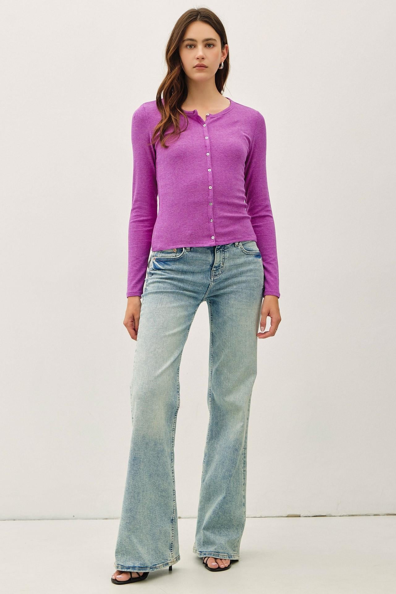 Button Up Modal Ribbed Jersey Top