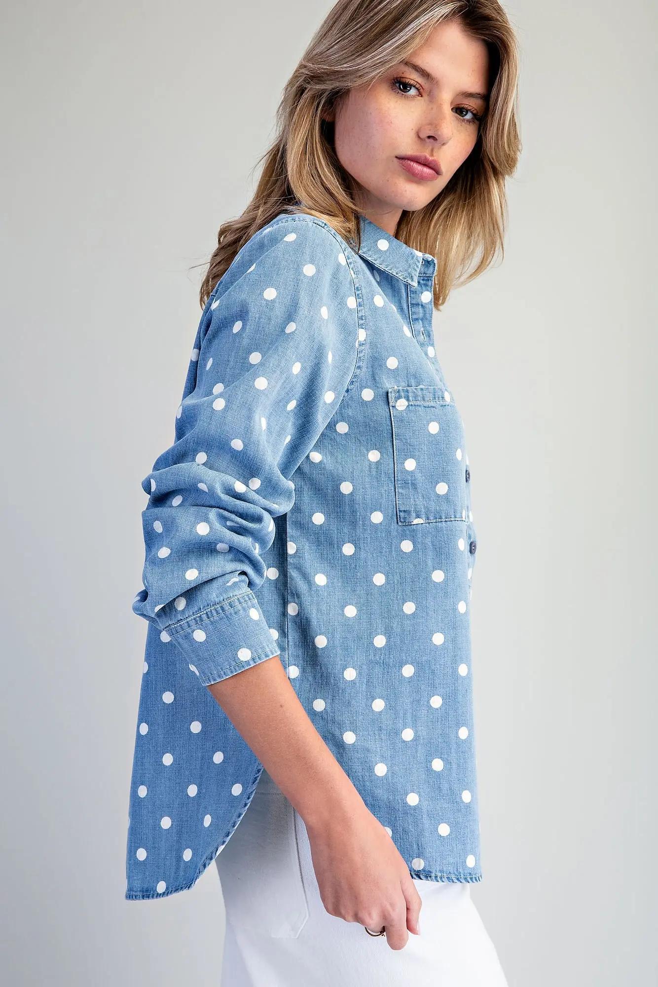 Chambray Polka Dot Top