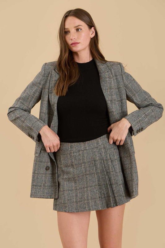 Plaid Long Sleeve Blazer - Charcoal