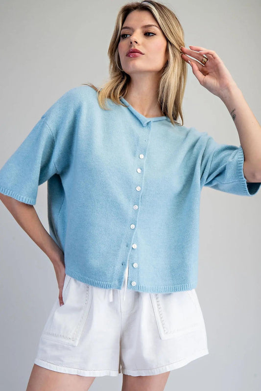 Solid Button Down Half Sleeve Cardigan