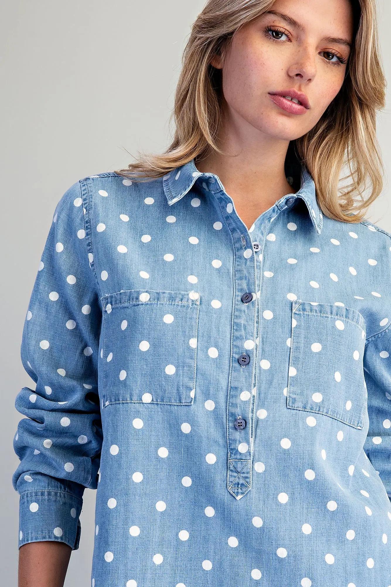 Chambray Polka Dot Top