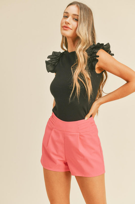 Contrast Shoulder Ruffle Knit Top