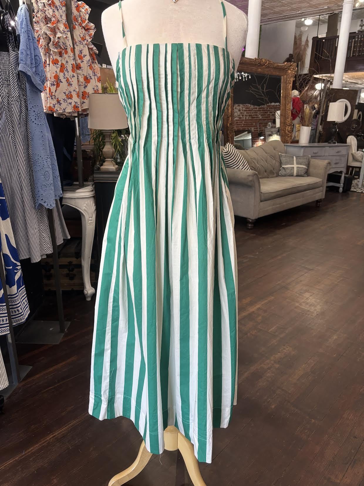 Striped Gathered Spaghetti Strap Dress