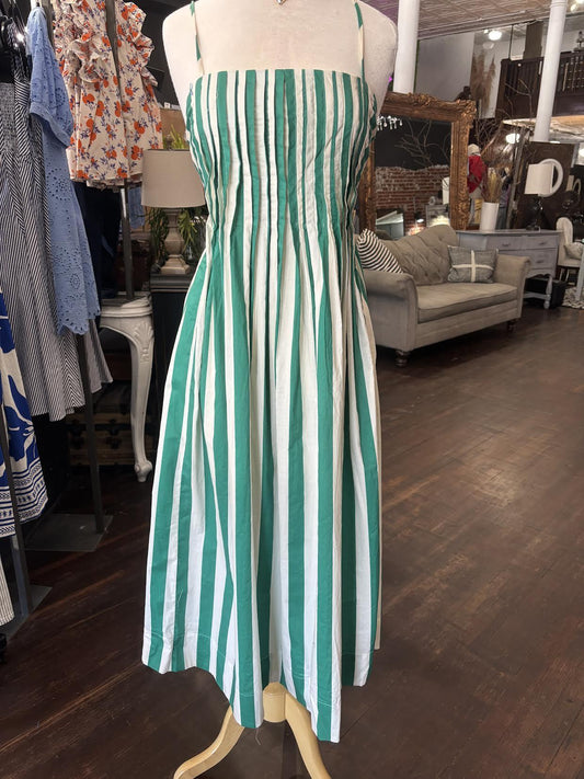 Striped Gathered Spaghetti Strap Dress