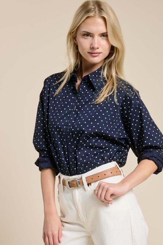 Polka Dot Oversized Button Down Shirt