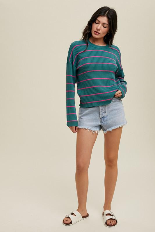 Striped Basic Ribbed Knit Sweater