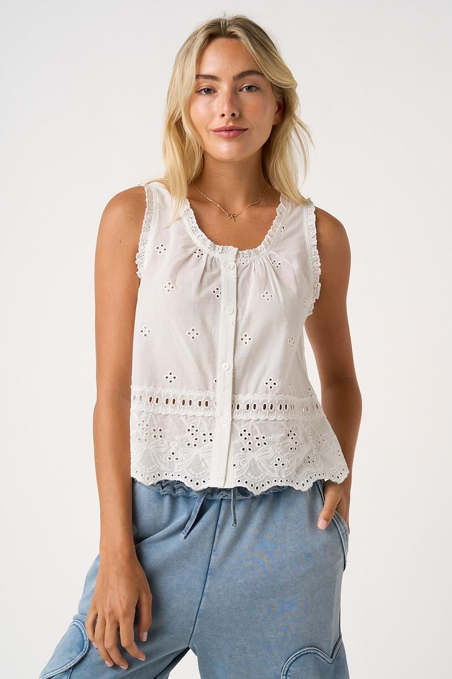 Embroidered Eyelet Top