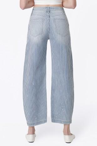 Striped Barrel Leg Jeans With Paint Splash
