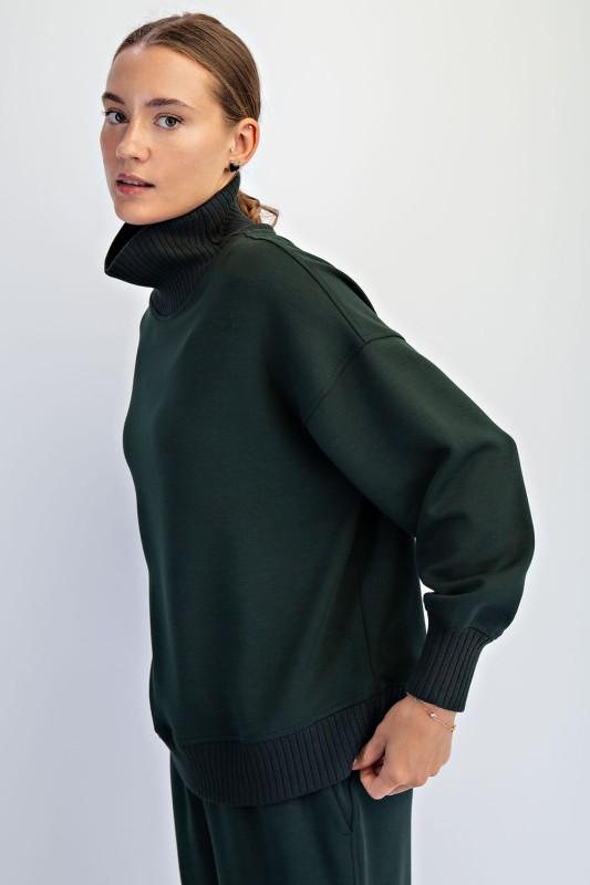Modal Scuba Ribbed Mock Neck Pullover