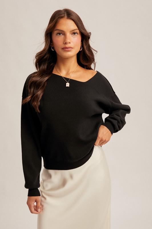 Asymmetrical Neck Sweater Pullover