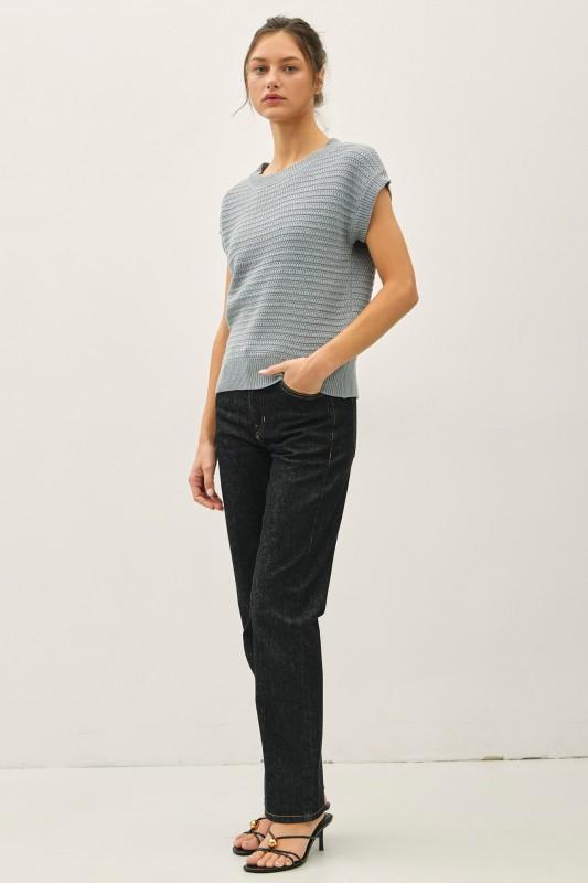 Textured Knit Cap Sleeve Sweater