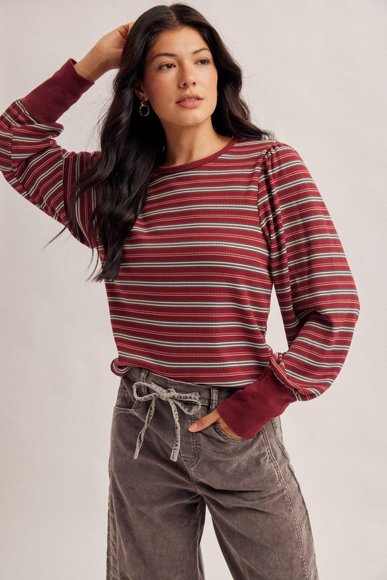 Banded Sleeve Stripe Top